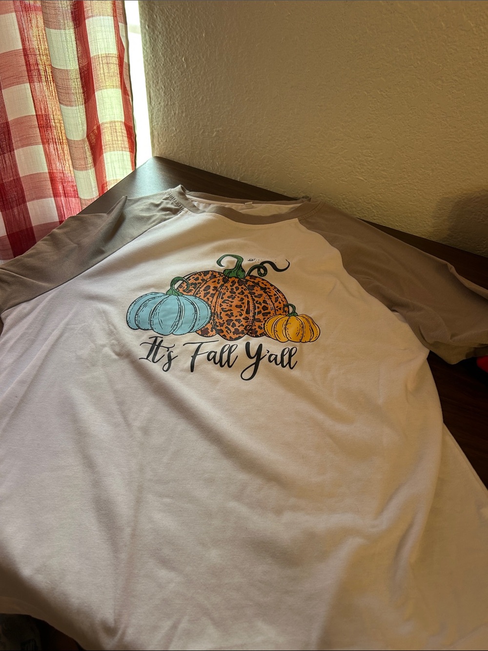 Ladies “It’s Fall Y’all” Raglan Shirt - White & Taupe